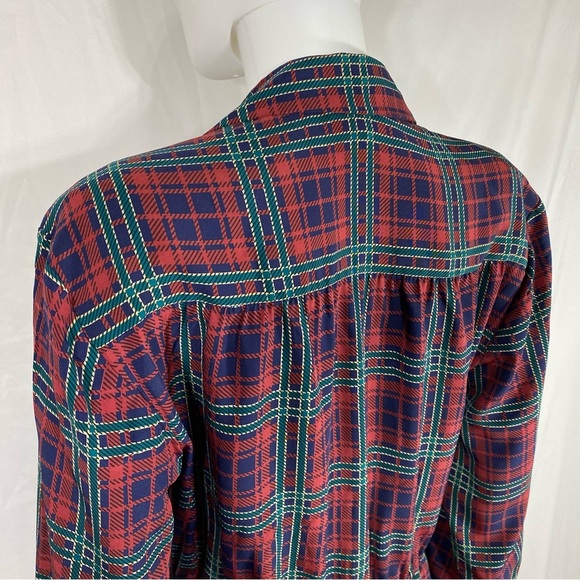 Schrader Petite Plaid Pleated Long Sleeve Button Down Vintage 80’s Dress - Picture 6 of 8